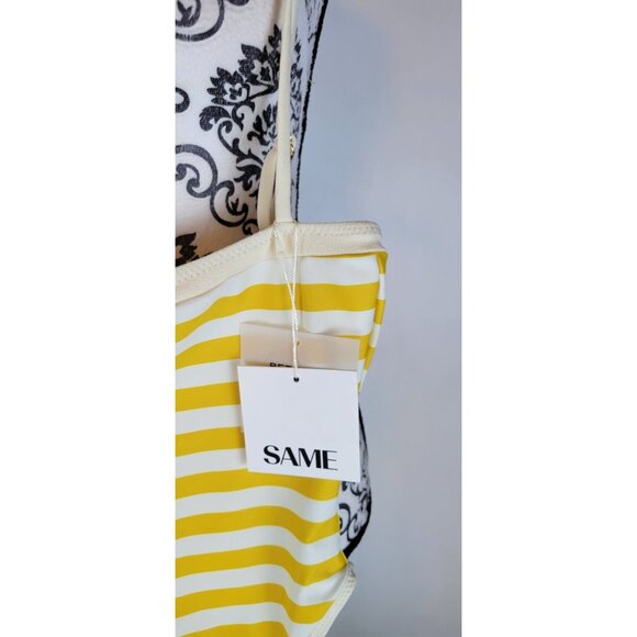 SAME Los Angeles Swim Womens One Piece ColorBlock Stripped Yellow Small - Picture 4 of 8